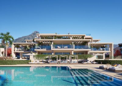 Earth Marbella communal pool front view - Lunde & Nieto