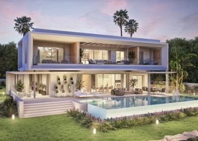 Villa Klimt front view at night - Lunde & Nieto