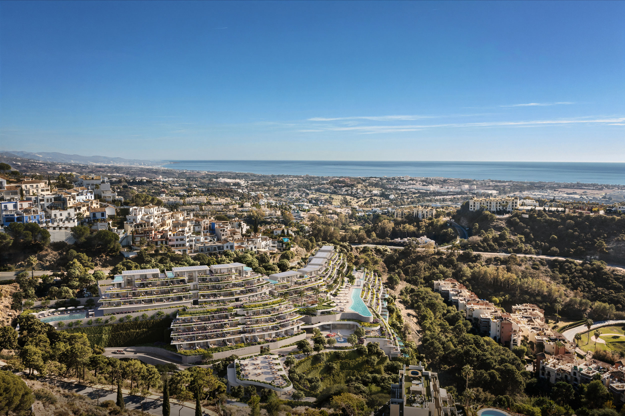 1. CAM01-EXTERIOR AERIAL VIEW Soul Marbella Sunlife pool - Lunde & Nieto